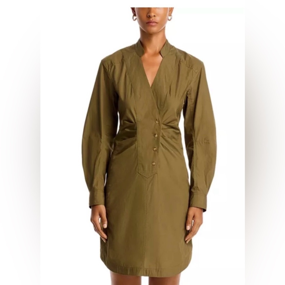 Derek Lam 10 Crosby Beverly Long Sleeve Cotton Shirtdress in Fatigue - Size 10